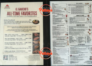 The Menu at El Gaucho Argentinian Steakhouse in Pattaya